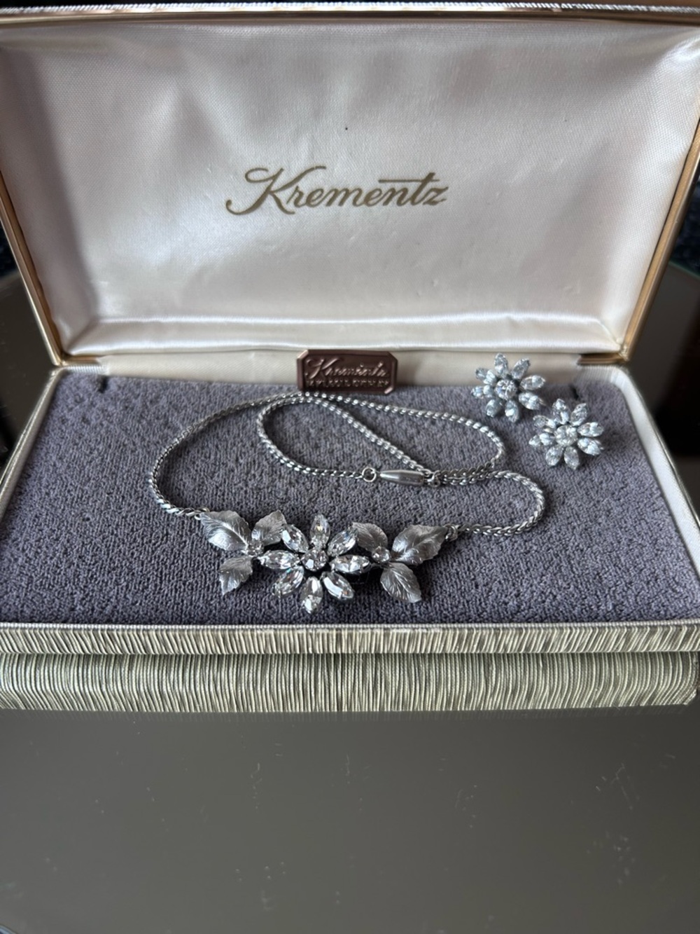 Vintage Krementz floral necklace and earring demi-parure